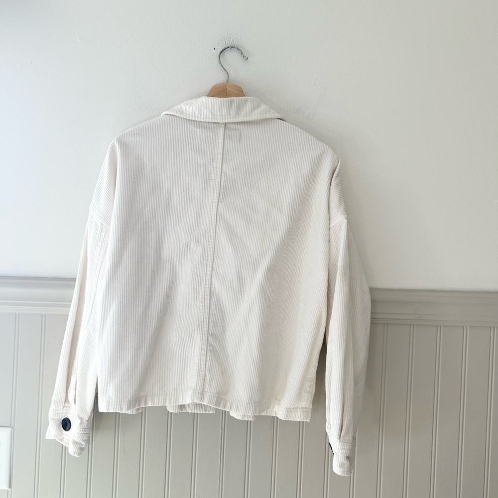 Zara Ivory Corduroy Cotton Jacket Button Up Size Medium Utility Pocket - Picture 4 of 6